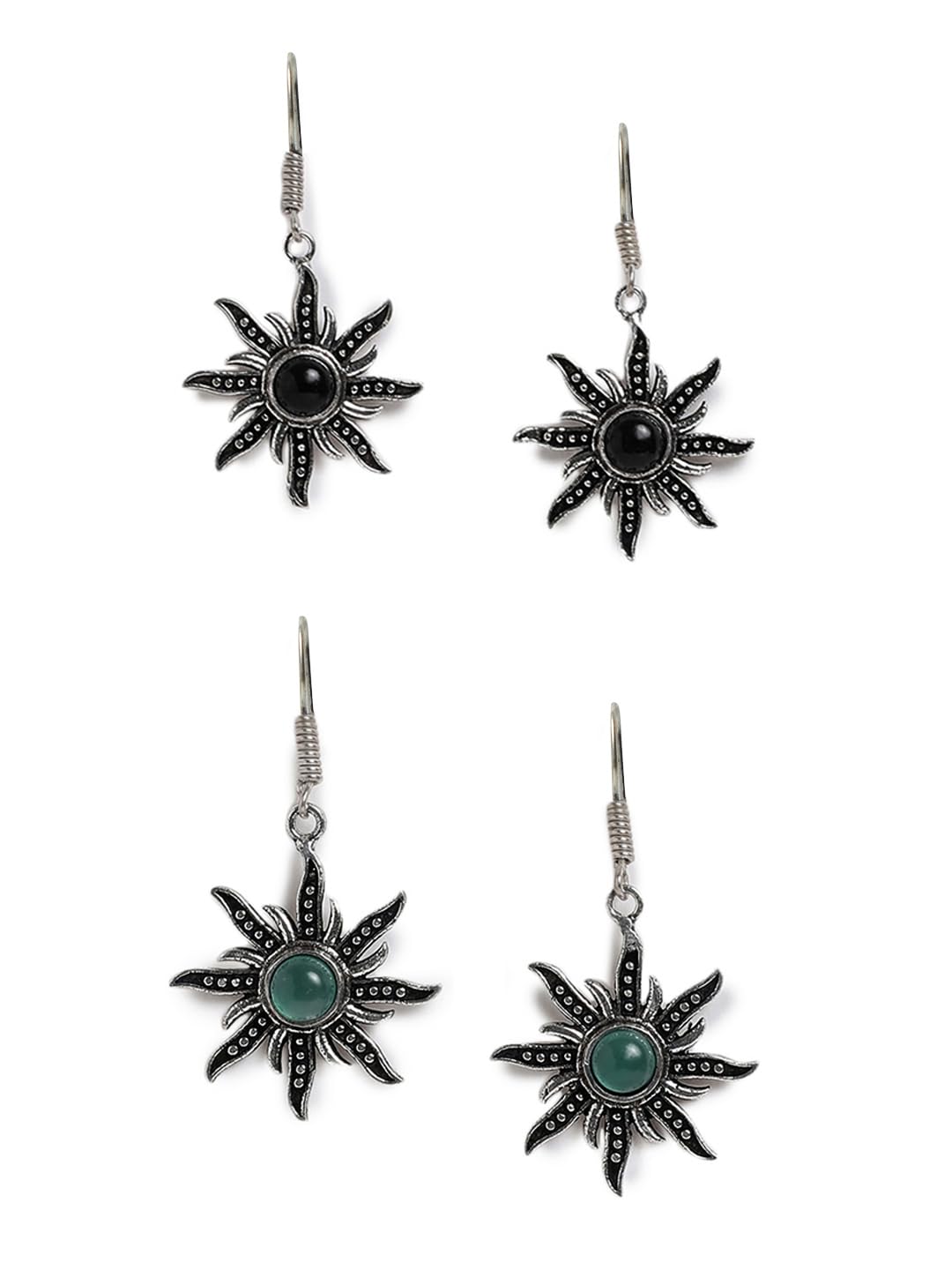 El Regalo Women's & Girl's 2 Pairs Of Contemporary Surya (Sun) Earrings With Natural Stones- Gift For Her (Option-3)
