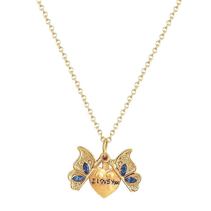 El Regalo "I Love You" Hidden Message Butterfly Openable Pendant Necklace for Girls & Women - Gift for Best Friends/Besties- Valentines Day Gift (Golden)