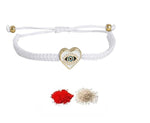 El Regalo 1 PC Heart Evil Eye Nazaria Rakhi for Brother- 1 PC Rakhi, Shagun Pack & Rakhi Message Card in Gift Box - Rakhi for Bhai/Bhabhi/Bhatija/Bhatiji (White Heart Evil Eye)