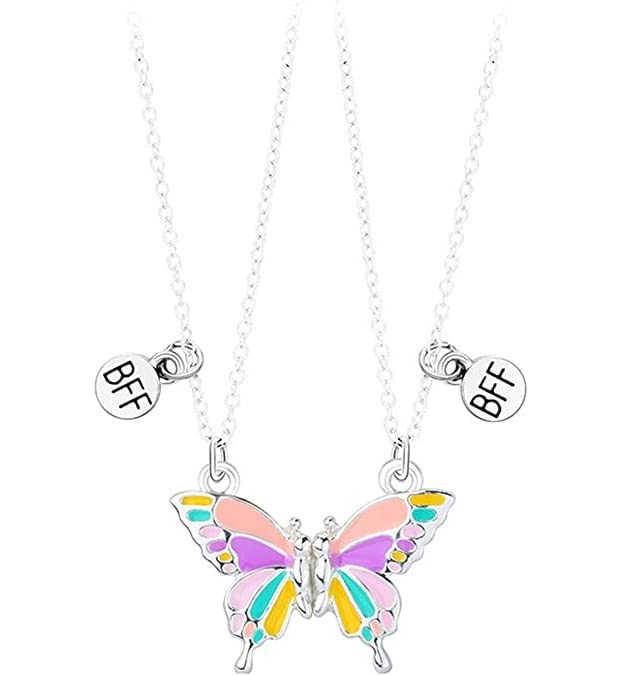 El Regalo Magnetic Butterfly BFF Necklaces for 2, Enamel Butterfly Friendship Magnetic Necklace for Teen Girls Women - Gift for Best Friends/Besties/Sisters (Multi Color Butterflies)