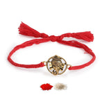 El Regalo OM Ganesha Red Thread Rakhi for Brother/Bhai/Bhaiya- Auspicious OM/Aum, Ganesha Rakhi with Roli Chawal Shagun, Rakhi Message Card in Rakhi Gift Box (Ganesha Gold)