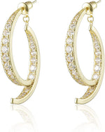 El Regalo Women's & Girl's Cross Curved Earrings, Curved Stick Front Back Linear Drop Hypoallergenic Earrings (Mesh Golden)