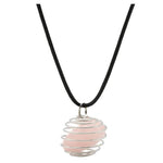 El Regalo 1 PC Healing Crystal Chakra Stone Necklace Gemstone Beads Round Iron Spiral Bead Cage Pendants Jewelry for Girls & Women (Rose Quartz)