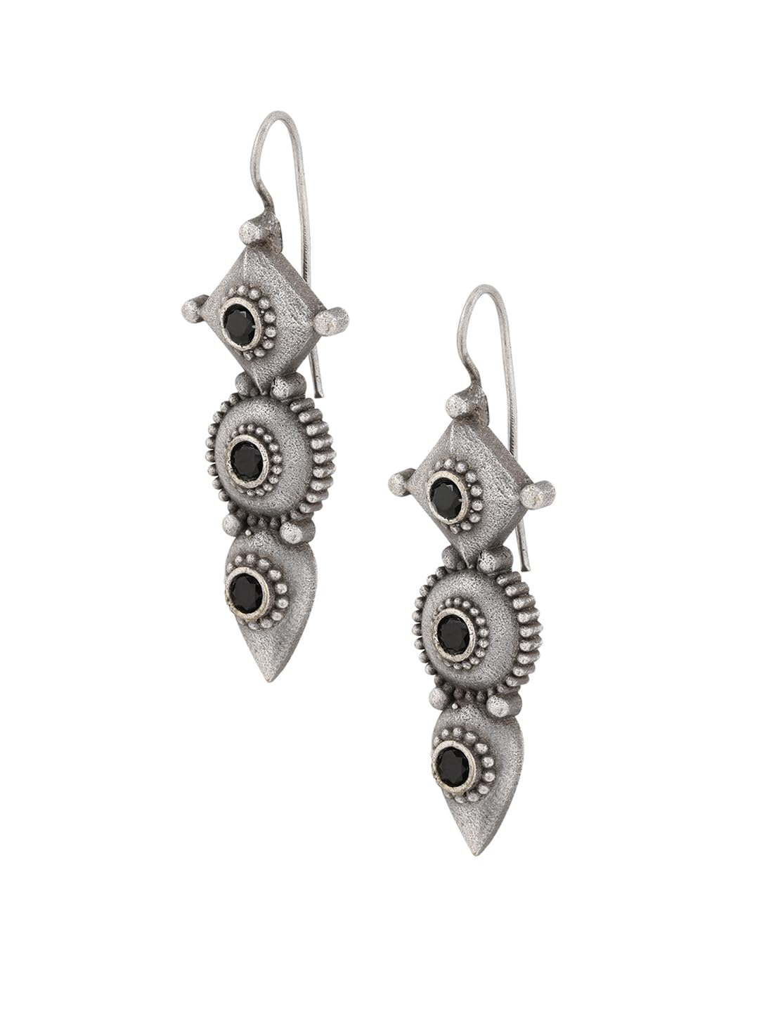 El Regalo Women's & Girl's "Trikoni" Handcrafted Silver Lookalike Oxidized Brass Earrings - Antique Silver Finish - Elegant and Timeless Design (Black)