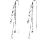 El Regalo 925 Silver Plated Minimalist Long Thin Linear Stars Elegant Threader Dangle Chain Earrings for Girls & Women (Multi Strands Stars Threader)