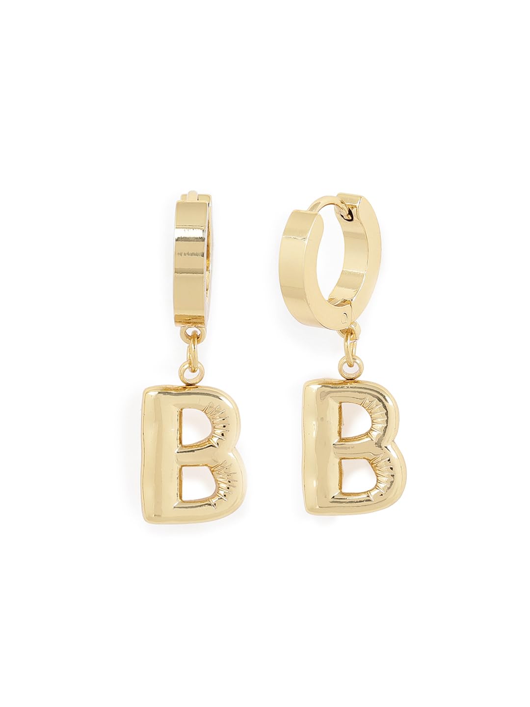 El Regalo Stainless Steel Bubble Name Initials Hoop Earrings- Anti Tarnish, Waterproof Name Letter Personalized Balloon Bubble Drop Earrings for Girls & Women (Name Initial- B)