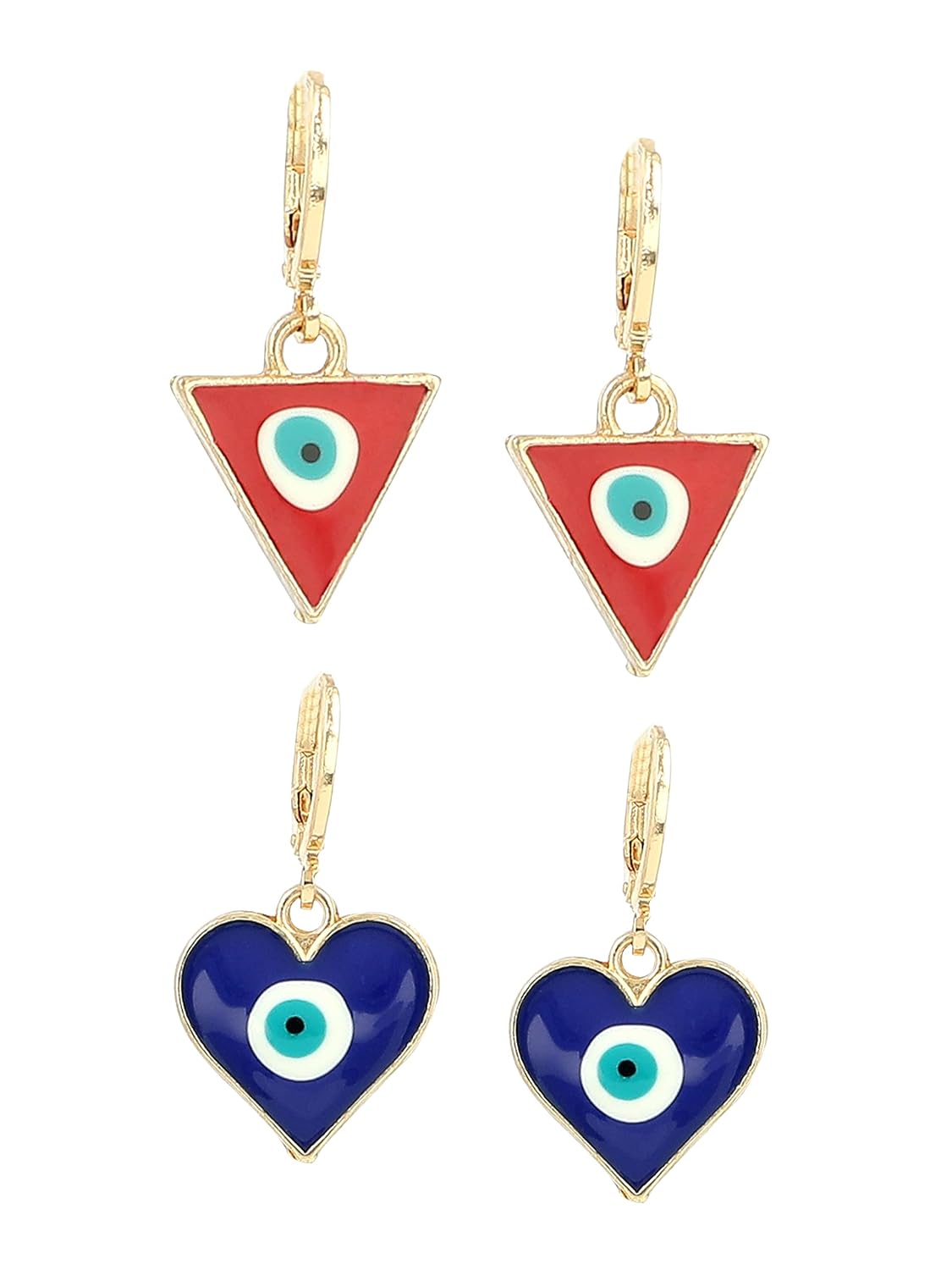 El Regalo 2 Pairs Evil Eye Enameled hypoallergenic Hoop Earrings - Gold Plated Dainty Evil Eye Fashion Earrings for Girls & Women (Option-2)
