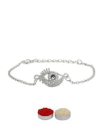 El Regalo 1PC Hamsa Hand CZ Evil Eye Chain Rakhi for Brothers | Lucky Evil Eye Rakhis with Roli Chanwal, Rakhi Message card in Rakhi Gift Box for Bhai/Bhabhi/Niece or Nephew (Silver Evil Eye)