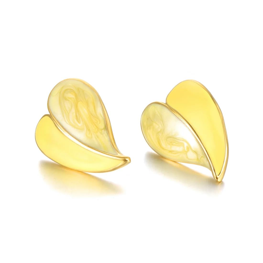 El Regalo Cute Love Heart Stud Earrings- Minimalist Drop Oil Enameled Heart Earrings for Girls & Women (Yellow)