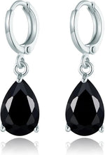 El Regalo Cute Cubic Zirconia Cut Stones Hoop Earrings for Girls & Women- Classic Teardrop Shape Zircon Drop Dangle Earrings (Black)