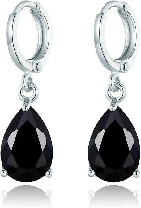 El Regalo Cute Cubic Zirconia Cut Stones Hoop Earrings for Girls & Women- Classic Teardrop Shape Zircon Drop Dangle Earrings (Black)