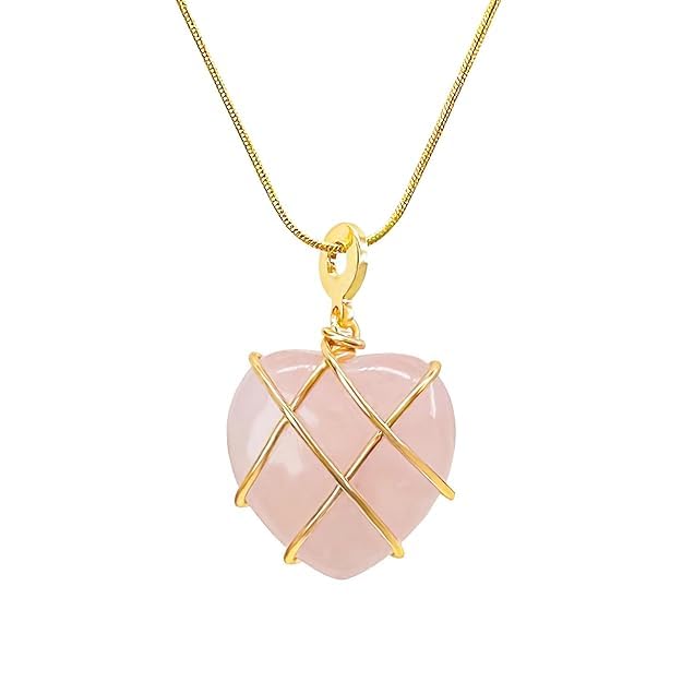 El Regalo Rose Quartz Heart Opal Pendant Necklace for Women & Girls - Elegant Light Pink Crystal Necklace - Romantic Jewelry for Birthday, Anniversary & Valentine's Day