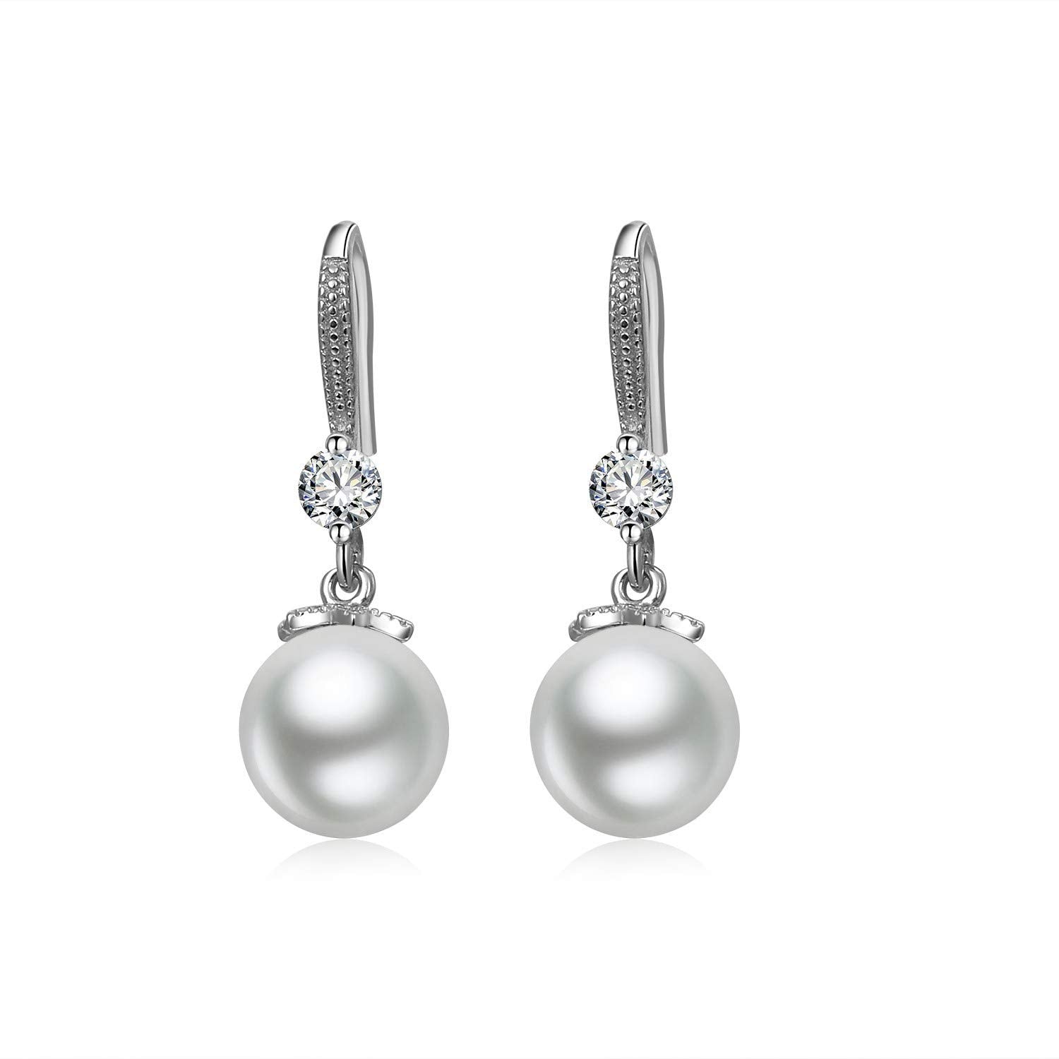 El Regalo Beautiful Rhodium Plated Tiny Pearl Drop Earring for Women and Girls (Pearl Shell Hoop)
