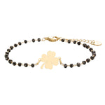 El Regalo Stainless Steel Mangalsutra Evil Eye Nazaria Bracelet- Black Crystal Beads Anti Tarnish Chain Bracelet for Girls/Women (Clover Leaf Nazaria Bracelet)