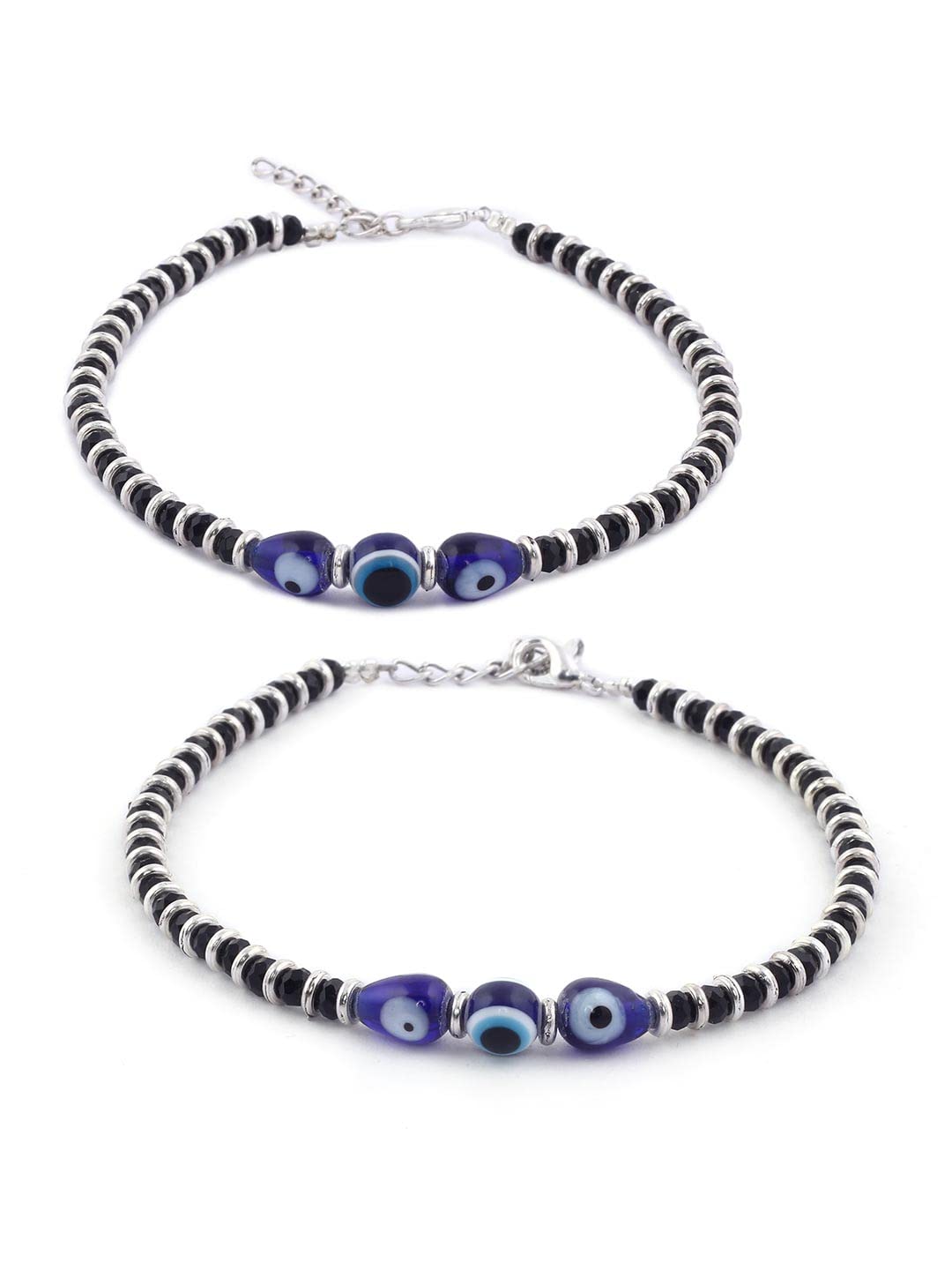 El Regalo 2 PCs Evil Eye Black Beads Nazaria Anklets Set- Evil Eye Anklet for Women & Girls (3 Round & Drop Evil Eye Anklets)