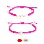 El Regalo 2PCs Pearls Rakhi Combo Set for Bhaiya-Bhabhi/Bhai- Bhatija/Bhatiji- Rakhi Gift Combo with 2 Pearls Rakhi, Roli-Chawal Shagun Pack, Message Card in Gift Box (Rose Pink)