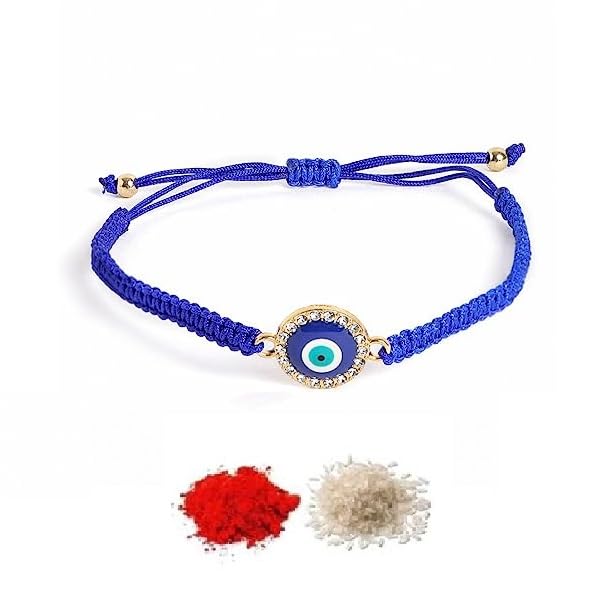 El Regalo 1PC Evil Eye Rakhi for Bhai/Bhabhi/Bhai/Bhatija/Bhatiji- Fancy Evil Eye Rakhi with Roli Chanwal, Rakhi Card in Rakhi Gift Box (Option-1)