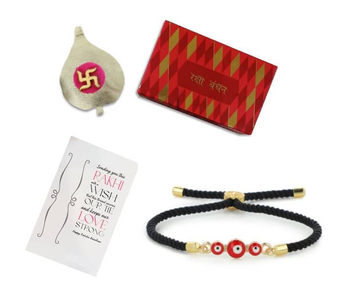 El Regalo Golden Evil Eye Charms Unisex Bracelet for All- Fancy Evil Eye Rope Adjustable Bracelet for Kids/Girls/Boys/Men/Women (Red Evil Eye Charms Bracelet)