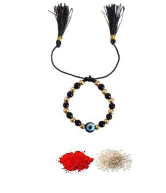 El Regalo Evil Eye Nazaria Rakhi for Babies/Toddler/Kids/Girls & Boys Evil Eye Adjustable Handwoven Nazaria Rakhi for Little Brother/Sister/Niece/Nephew (Evil Eye Nazaria with Tassel)