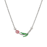El Regalo Pink Tulip Flower Necklace- Sleek Oil Dripping Tulip Pendant Chain Necklace for Girls & Women