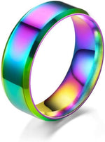 El Regalo Solid Stainless Steel 6mm Plain Classic Band Ring Comfort-Fit for Men Women- Anti Tarnish/Waterproof Plain Dome Stacking Simple Rings Bands Thumb Finger Ring (Rainbow Holographic, 19)