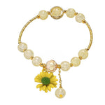 El Regalo 1PC Daisy Flower/Sunflower Crackle Beads Stretch Bracelet for Girls & Women- Fancy Floral Bracelets (Yellow)
