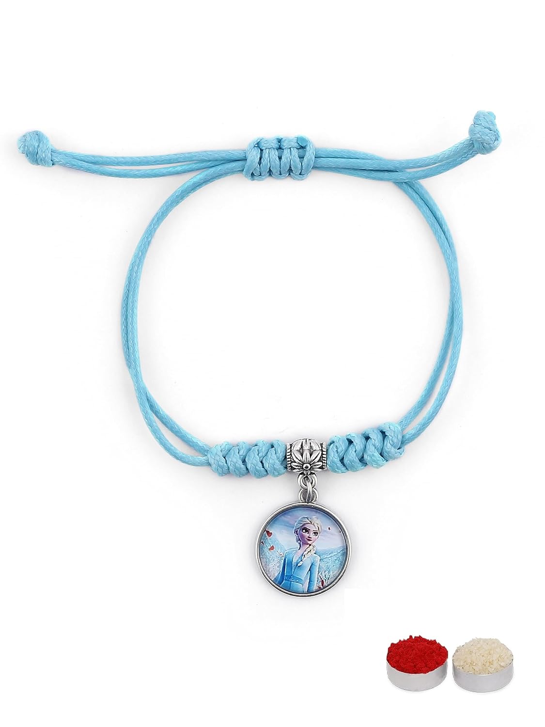 El Regalo 1PC Girls Princess Rakhi- Frozn Elsa Anna Rakhis - Girls Rakhi for Sister/Niece with Roli Chwal, Rakhi Message Card in Rakhi Box for Babies/Toddlers/Kids (Sky Blue Elsa Princess Rakhi)