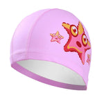 El Regalo Waterproof Swim Cap for Kids Boys Girls, Cute Cartoon PU/Silicone No-Slip Swimming Bathing Cap for Children Long Short Hair, Non-Toxic,Flexible Swim Caps Hat (Star Pink)
