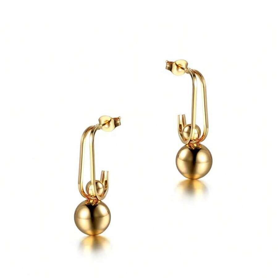 El Regalo Womens Minimalist & Trendy Golden Round Bead Earrings- Simple, Versatile Stainless Steel Stud Earrings