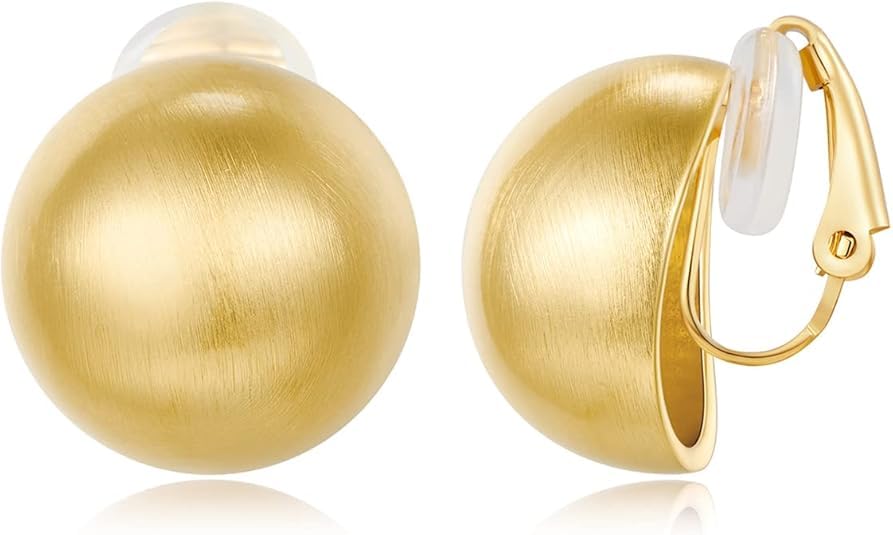 El Regalo Gold Ball Clip-On Earrings for Women & Girls - Brushed Finish Button Style | Classic Non-Pierced Ear Jewelry | Timeless Look