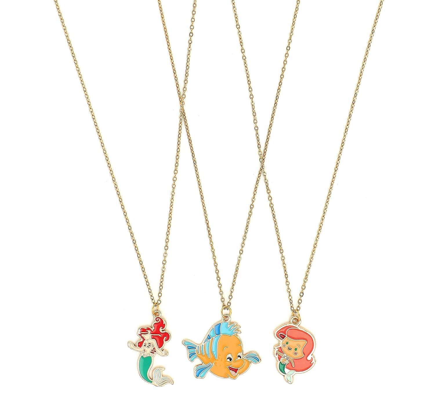 El Regalo 3 PCS Kids Girls Necklace Set with Mermaid Fish Tail Princess & Fish Charms Gifts Jewelry for Best Friends