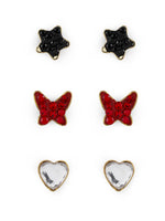 El Regalo 3 Pairs Cute Stainless Steel CZ Stud Earrings Combo for Kids/Girls/Teens/Women - Stars, Heart, Flower, Butterfly, Disco Ball, Stones - Hypoallergenic Flatback Earrings (Style-9)