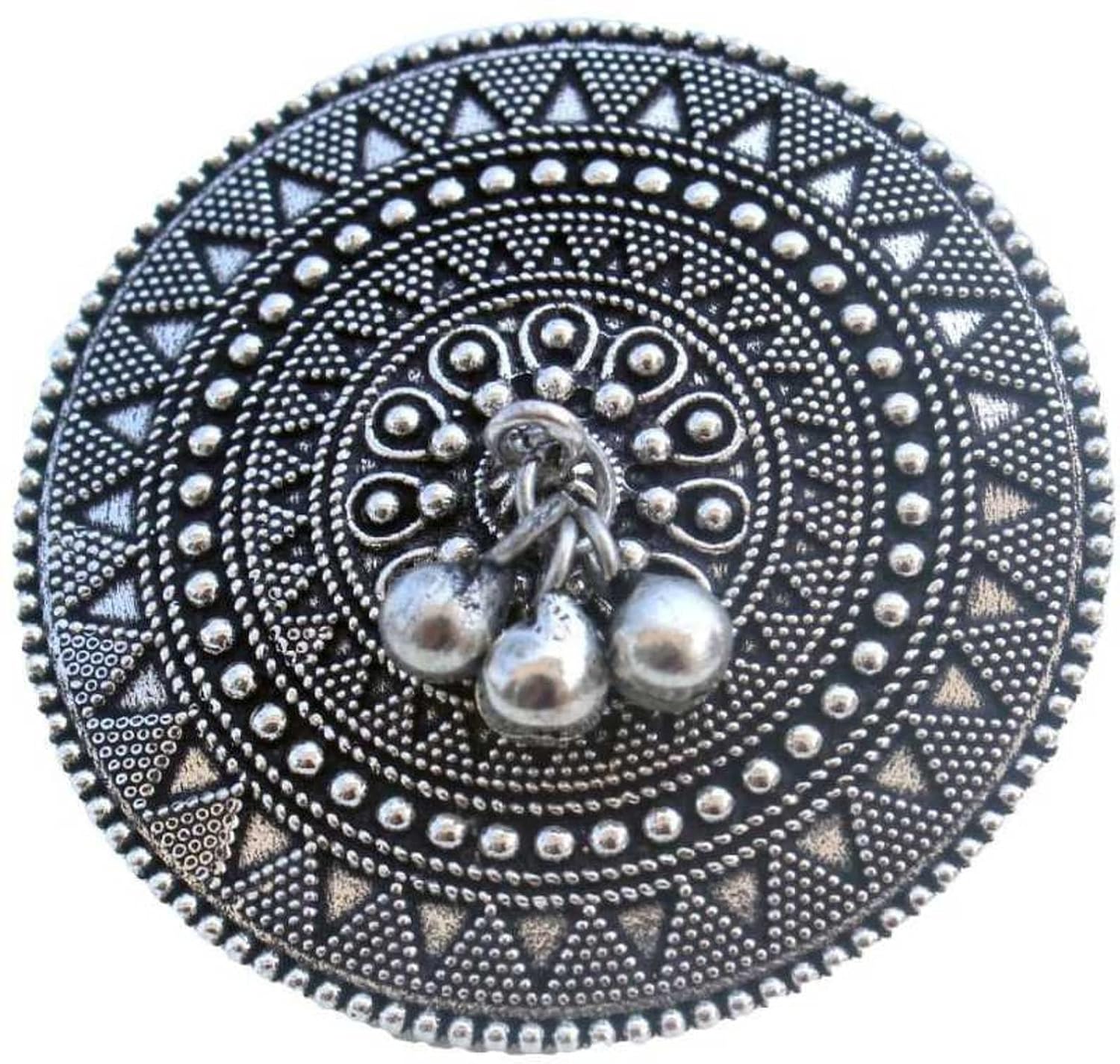 El Regalo Big Oxidized German Silver Ghungroo Adjustable cocktail Finger Ring for Girls & Women