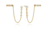 El Regalo Elegant Crystal Studded Chain Cuff Earrings for Women & Girls | Handcrafted Diamond-Cut Cubic Zirconia Linked Ear Cuff with Hanging Chain | Gift for Her