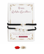 El Regalo 2PCs Pearls Rakhi Combo Set for Bhaiya-Bhabhi/Bhai- Bhatija/Bhatiji- Rakhi Gift Combo with 2 Pearls Rakhi, Roli-Chawal Shagun Pack, Message Card in Gift Box (Light Blue)