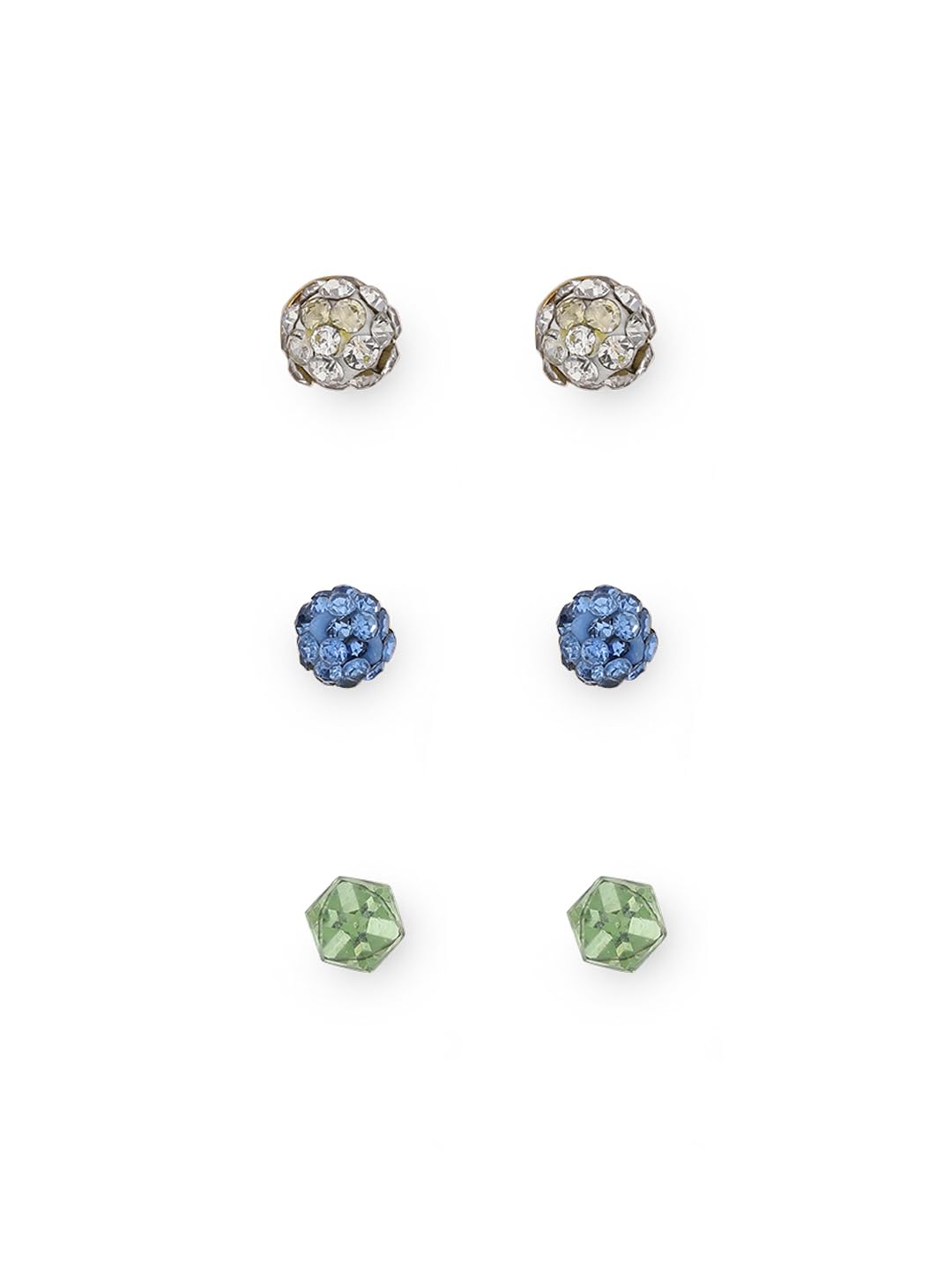 El Regalo 3 Pairs Cute Stainless Steel CZ Stud Earrings Combo for Kids/Girls/Teens/Women - Stars, Heart, Flower, Butterfly, Disco Ball, Stones - Hypoallergenic Flatback Earrings (Option-1)