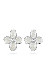 El Regalo Luxurious Oil Drip Flower Stud Earrings for Women & Girls | Stainless Steel Floral Studs | Anti-Tarnish, Skin Friendly Enamel Jewelry | Gift for Her (Floral Collection) (White- Silver)