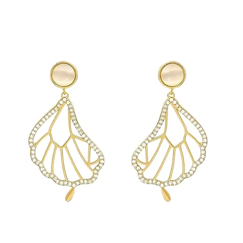 El Regalo Golden Moon, Pearl, Cat, Flower, Wings Dangle Earrings For Girls & Women- Temperament Pearl Cherry Cat Rhinestone Earring Girl Party Jewelry Gift (Wings Earrings)