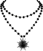 El Regalo Gothic Black Bead Sun Pendant Choker Necklace for Women & Girls - Vintage Goth Boho Jewelry | Statement Sun Charm Beaded Necklace for Party, Festival, Casual (Black Onyx)