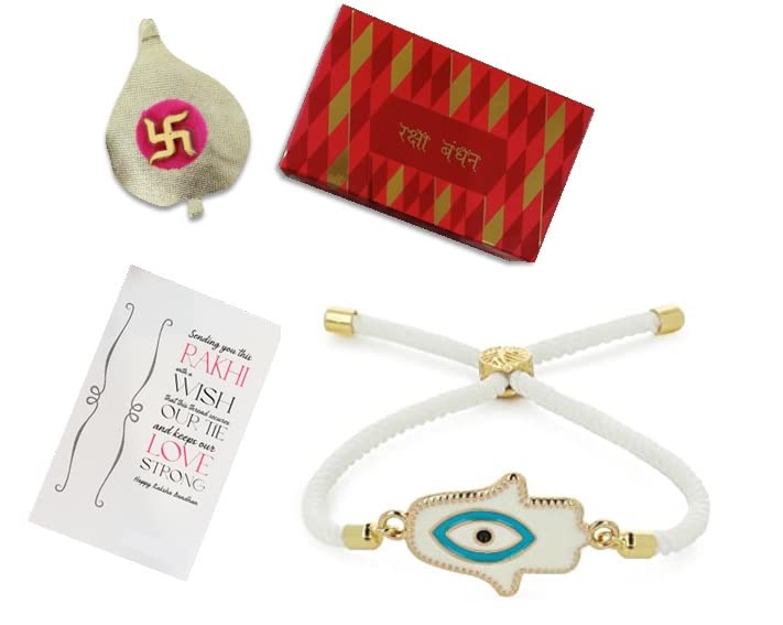 El Regalo Evil Eyes Hamsa Hand Adjustable Cord Unisex Bracelet for All- Unisex Lucky Hamsa Hand Evil Eye Bracelet for Kids/Girls/Boys/Men/Women (White Hamsa Hand)