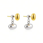 El Regalo Tiny Two Tone Teardrop Stud Earrings for Girls & Women- 2-in-1 Gold Silver Front Back Oval Bean Dangle Earrings