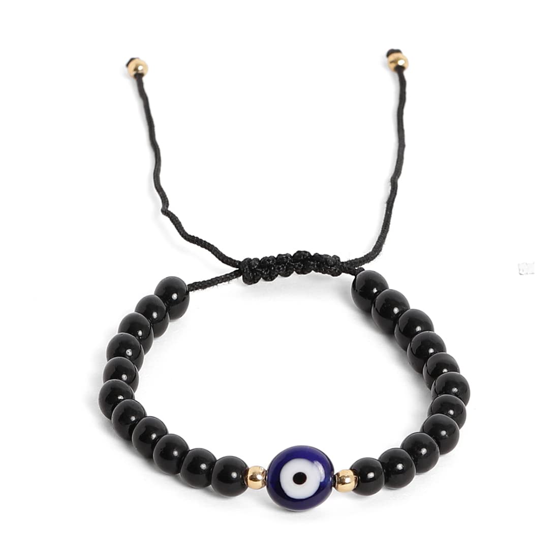 El Regalo 1 PC Evil Eye Black Beads Handwoven Adjustable Unisex Bracelet for Men/Women/Girls/Boys (Blue Evil Eye Bracelet)