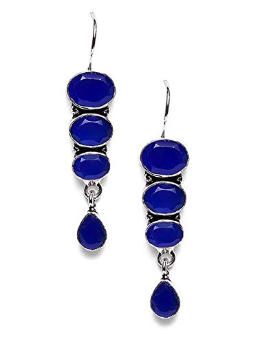 El Regalo Oxidized Silver Plated Vintage Style Stones Statement Party Earrings for Girls & Women (Blue)