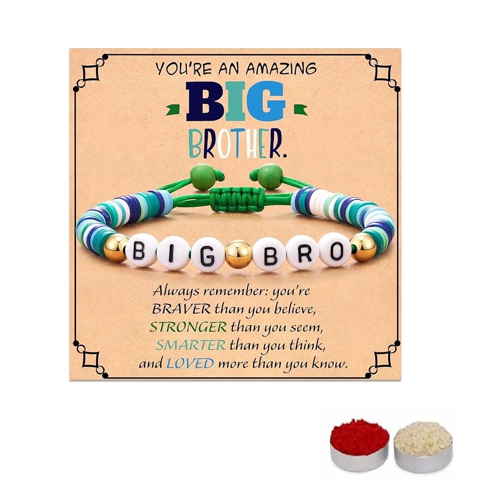 El Regalo Mens Cute Big Bro Bracelet Rakhi for Brother with Roli Chawal, Message Cards in Rakhi Gift Box- Unique Big Brother Rakhi for Bhai