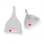 El Regalo 2 PCs I Love Papa/I Love Mama Soft Beanie Knot Unisex Caps for Babies Girls/Boys - Autumn- Spring Newborn Cozy Hat Knot Infant Hat (Grey Mama-Papa)