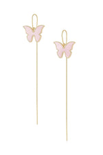 El Regalo Butterfly Threader Earrings for Women & Girls | Lightweight Long Chain Dangle Earrings | Trendy Gold Plated Butterfly Sui Dhaga Earrings | Minimal Elegant Jewelry (Silky Pink)