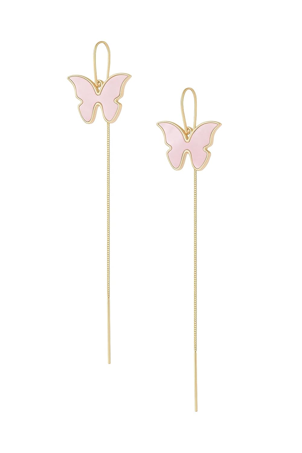 El Regalo Butterfly Threader Earrings for Women & Girls | Lightweight Long Chain Dangle Earrings | Trendy Gold Plated Butterfly Sui Dhaga Earrings | Minimal Elegant Jewelry (Silky Pink)
