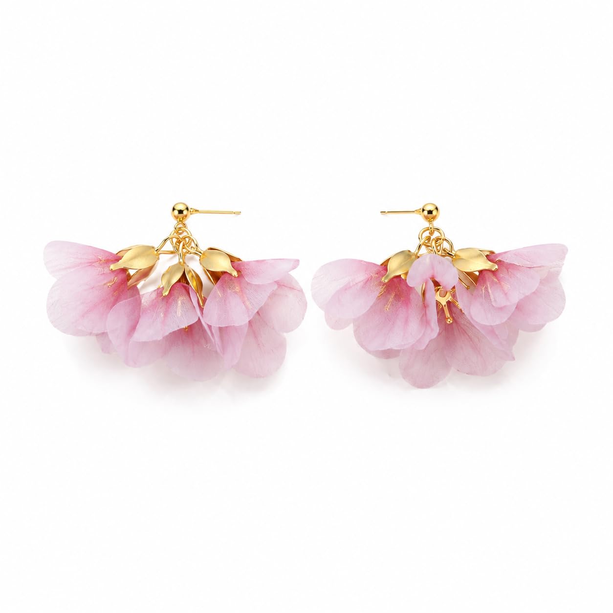 El Regalo Vintage Floral Drop Earrings for Women | Classy Chiffon Flower Cluster Earrings | Boho Lily Petal Dangle Earrings | Korean Statement Fashion Jewellery | Hypoallergenic Fancy Earrings (Peachy Pink)