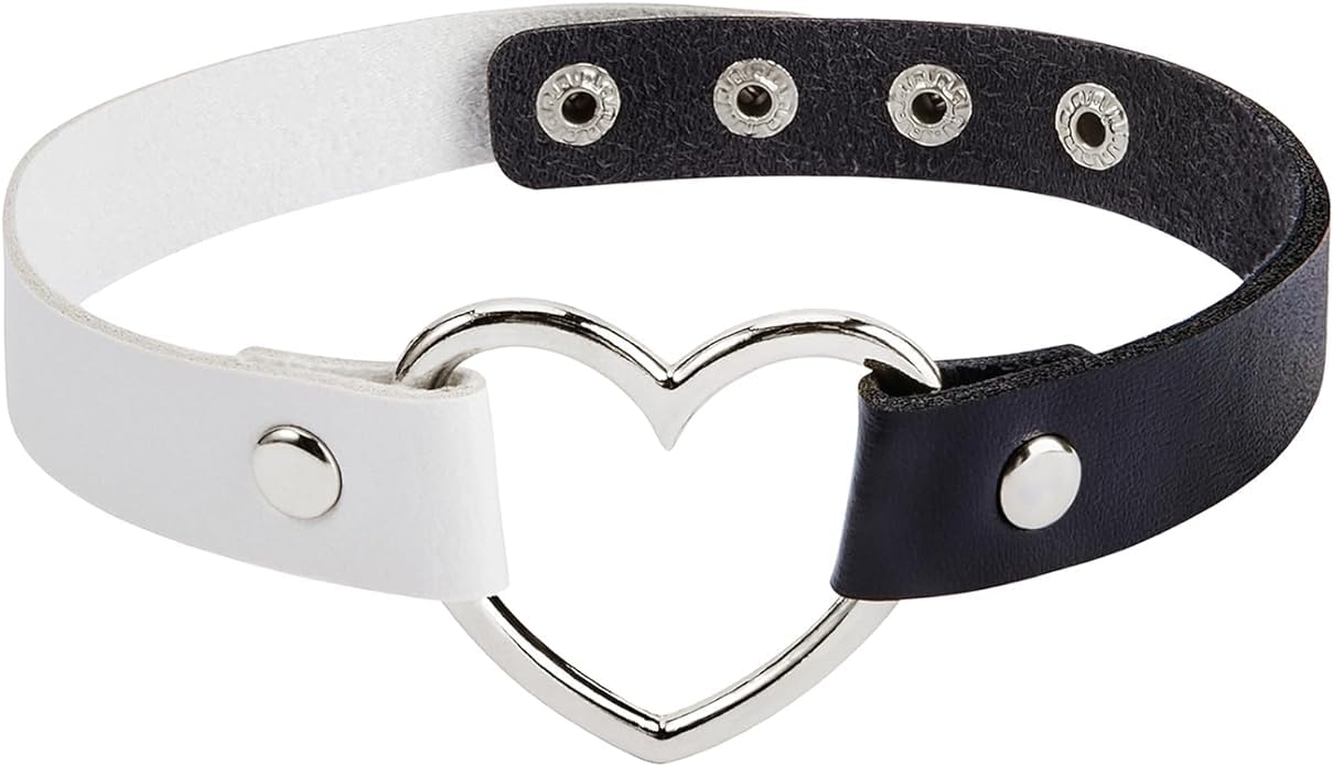El Regalo Vintage PU Leather Love Heart Choker Necklace for Girls/Women- Western Gothic Punk Collar Choker Necklace (Black & White)