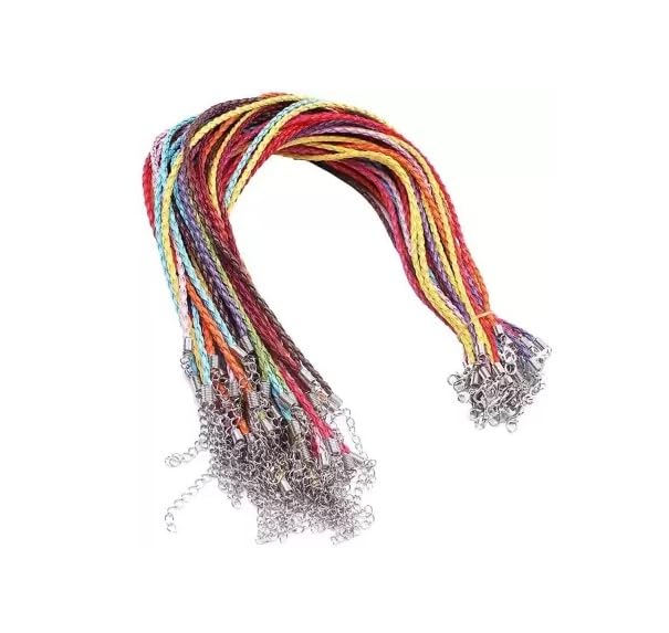 El Regalo 10 PCs Braided Leather Cord Plaited Rope Necklace with Lobster Clasp Extended Chain (Multi Colored)